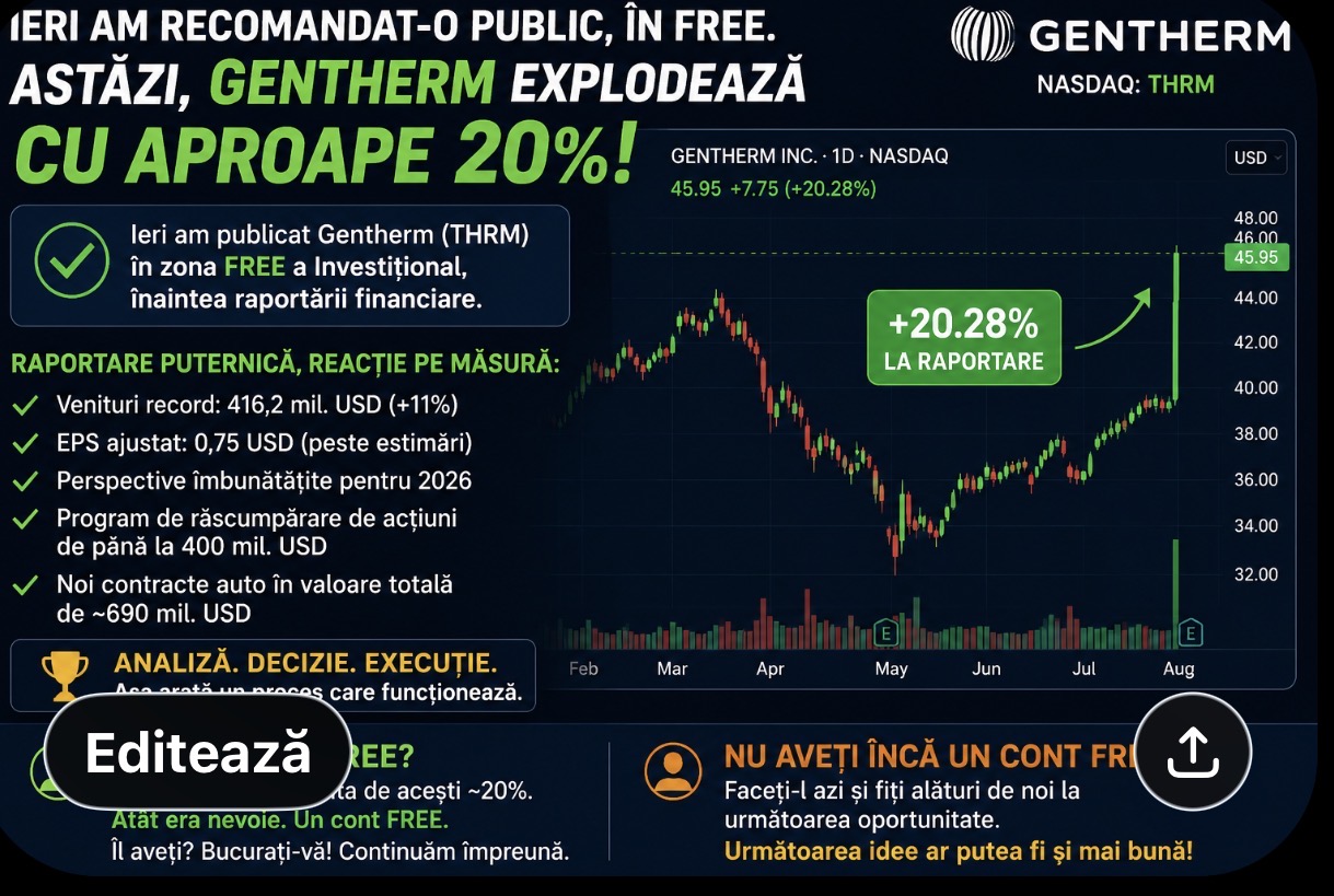 Ieri am recomandat-o public, în Free. Astăzi, Gentherm explodează cu aproape 20%!