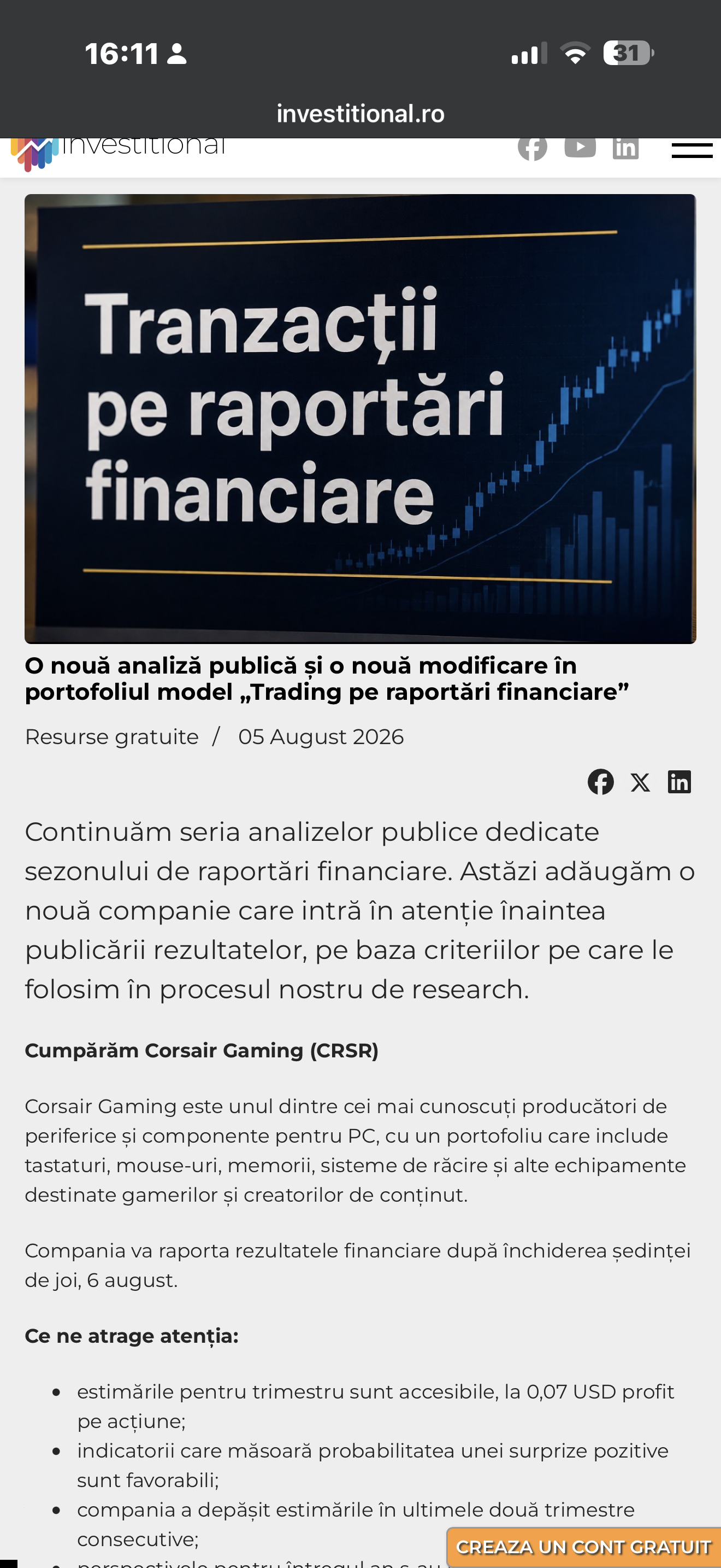 Analiza publică CRSR se confirmă: profitul depășește puternic estimările, iar acțiunea urcă cu aproape 20%
